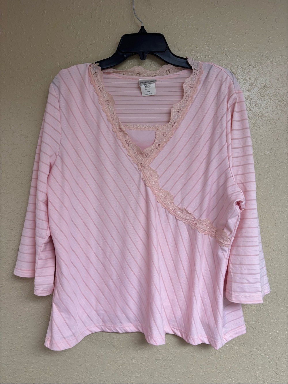 Fashion Bug Pink Lace Trim V-Neck Womens Blouse